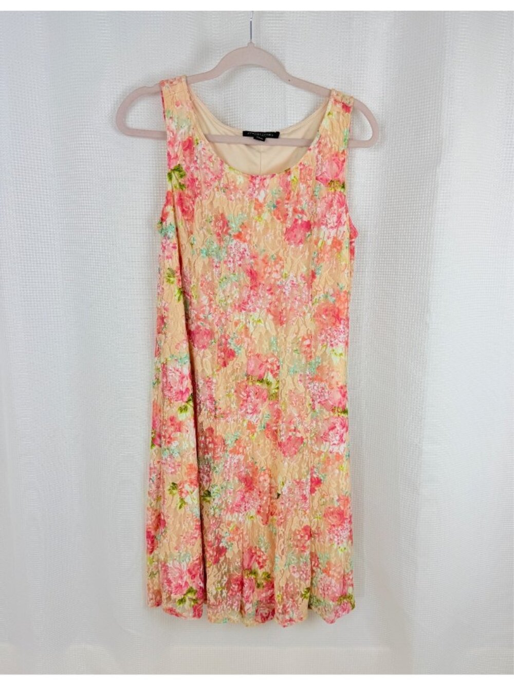 Perceptions New York Womens Sheath Dress 12 Peach Pink Floral Lace Sleeveless